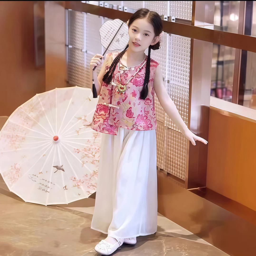 【拾栖】女童国风套装2025新款洋气夏季女孩唐装两件套