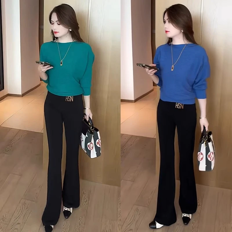 爆款毛衣女时尚遮肚子针织衫上衣春秋装蝙蝠小衫设计感洋气打底衫