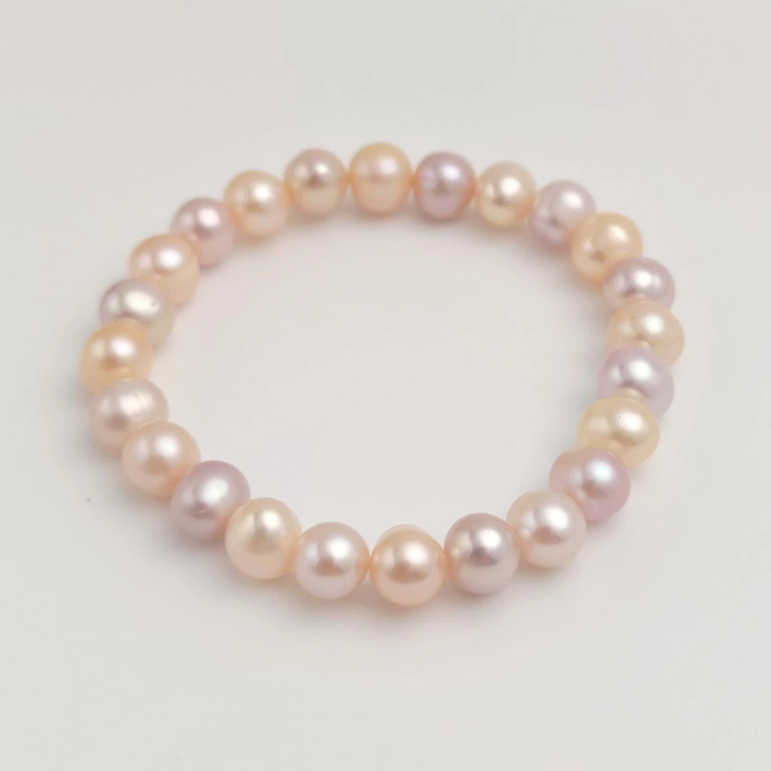 7-8mm天然淡水无核珍珠糖果色素圈珍珠手串0975
