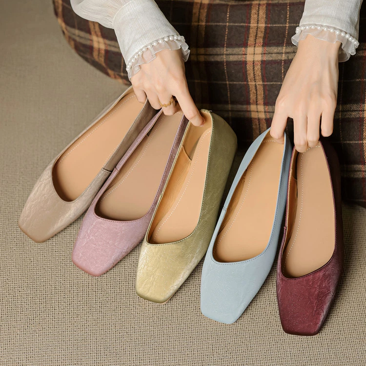 百搭小众鞋子2025年夏季斜口显瘦平底单鞋休闲方头低跟春夏女鞋