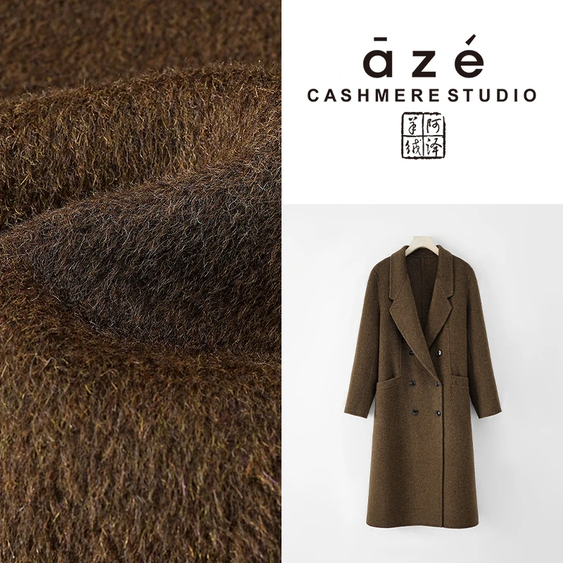 时尚女士宽松中长款双面呢百搭加厚翻领冬季毛呢外套88275