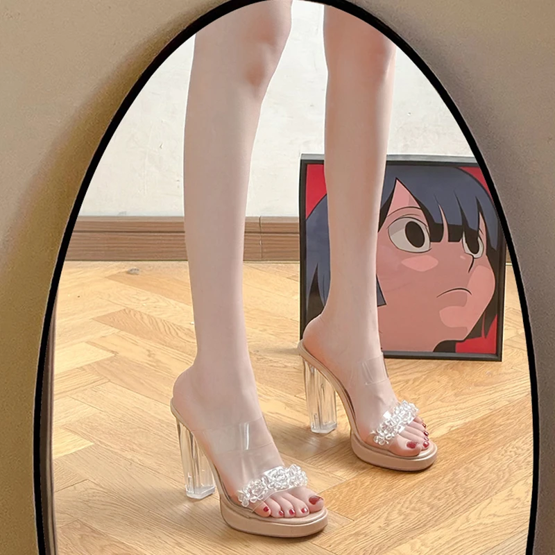 透明凉鞋女2025夏季新款百搭小码外穿拖鞋水晶气质防水台超高跟鞋
