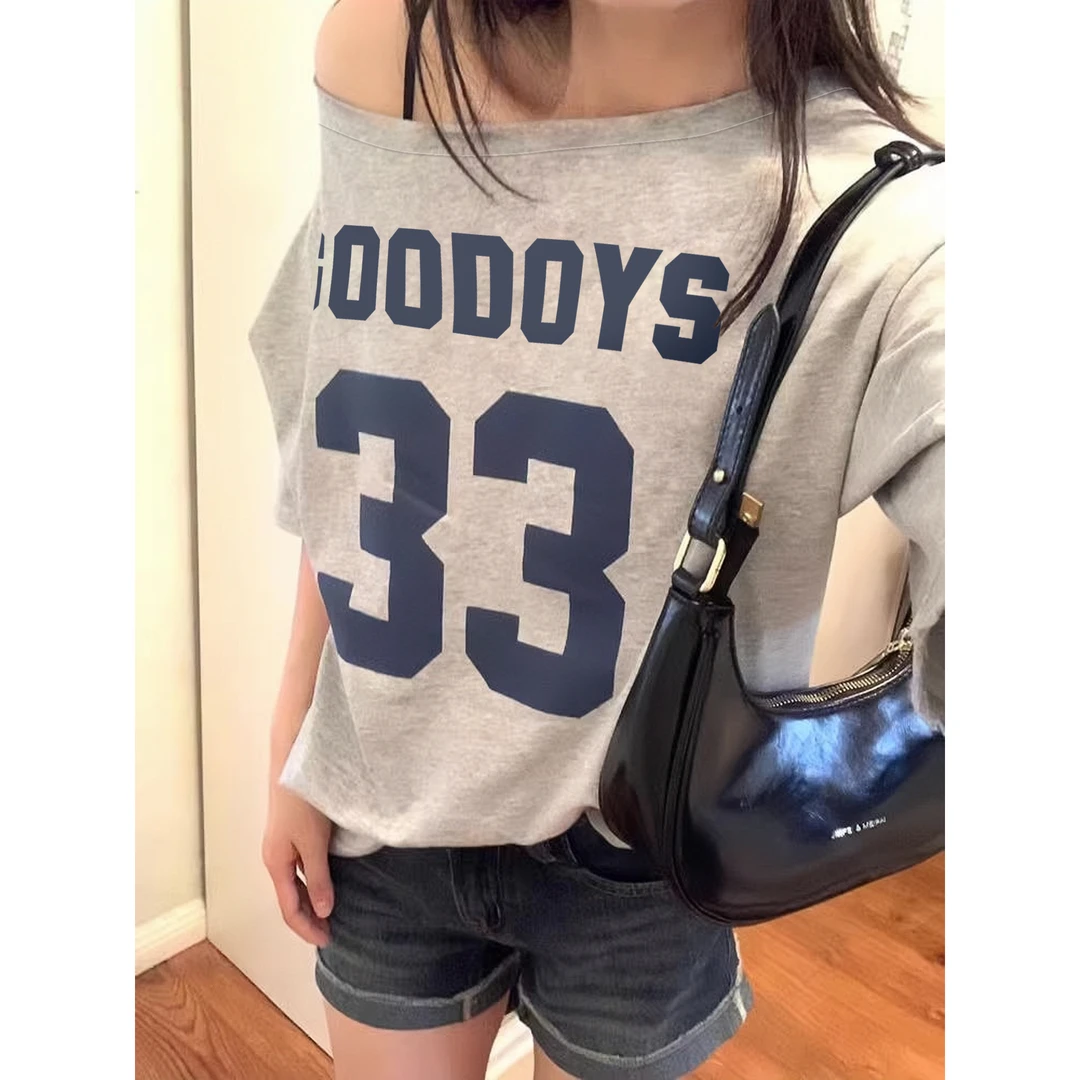 新款一字领短袖夏季新款短袖t恤女宽松显瘦ins欧美风穿搭上衣