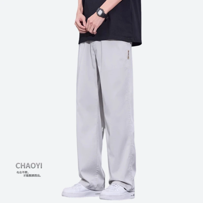 天丝休闲裤男士夏季薄款潮牌宽松直筒垂感冰丝运动阔腿牛仔长裤子