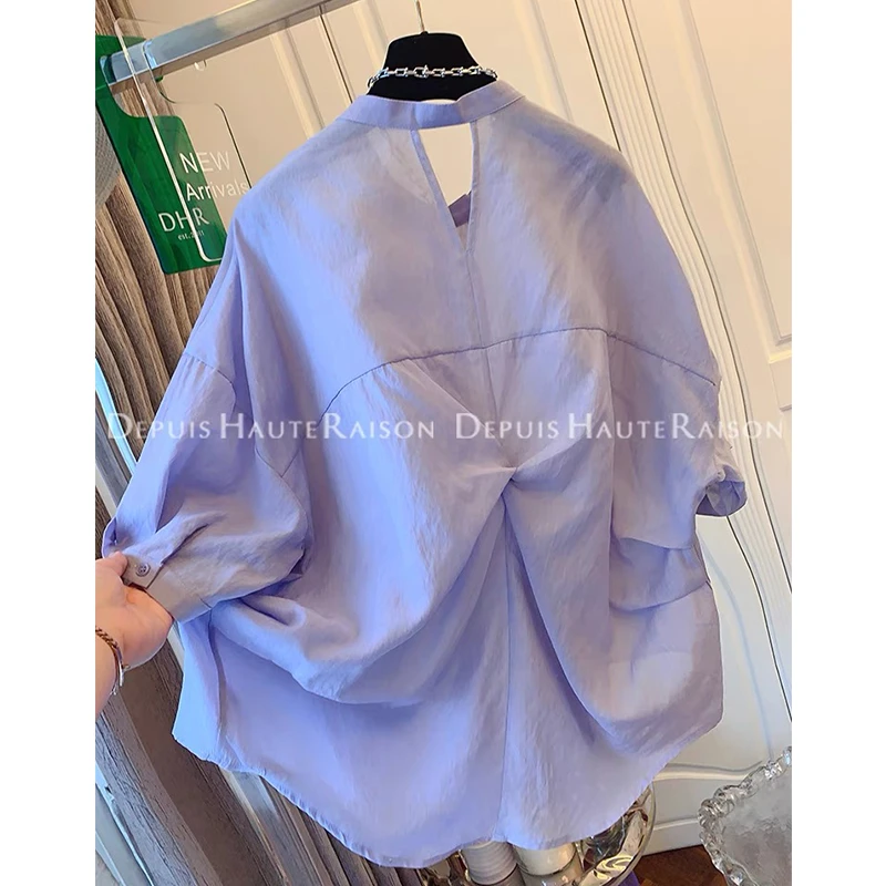 独特超好看法式气质扭结短袖衬衫宽松薄款上衣女2025夏季新款