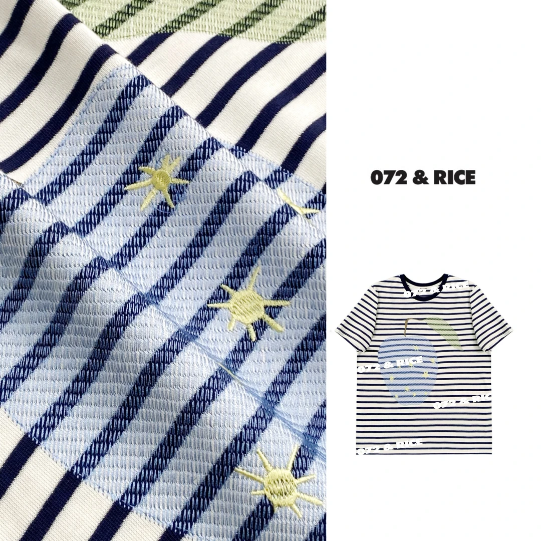 072 & RICE【水星苹果】夏季休闲圆领条纹短袖T恤 24W140KK FF
