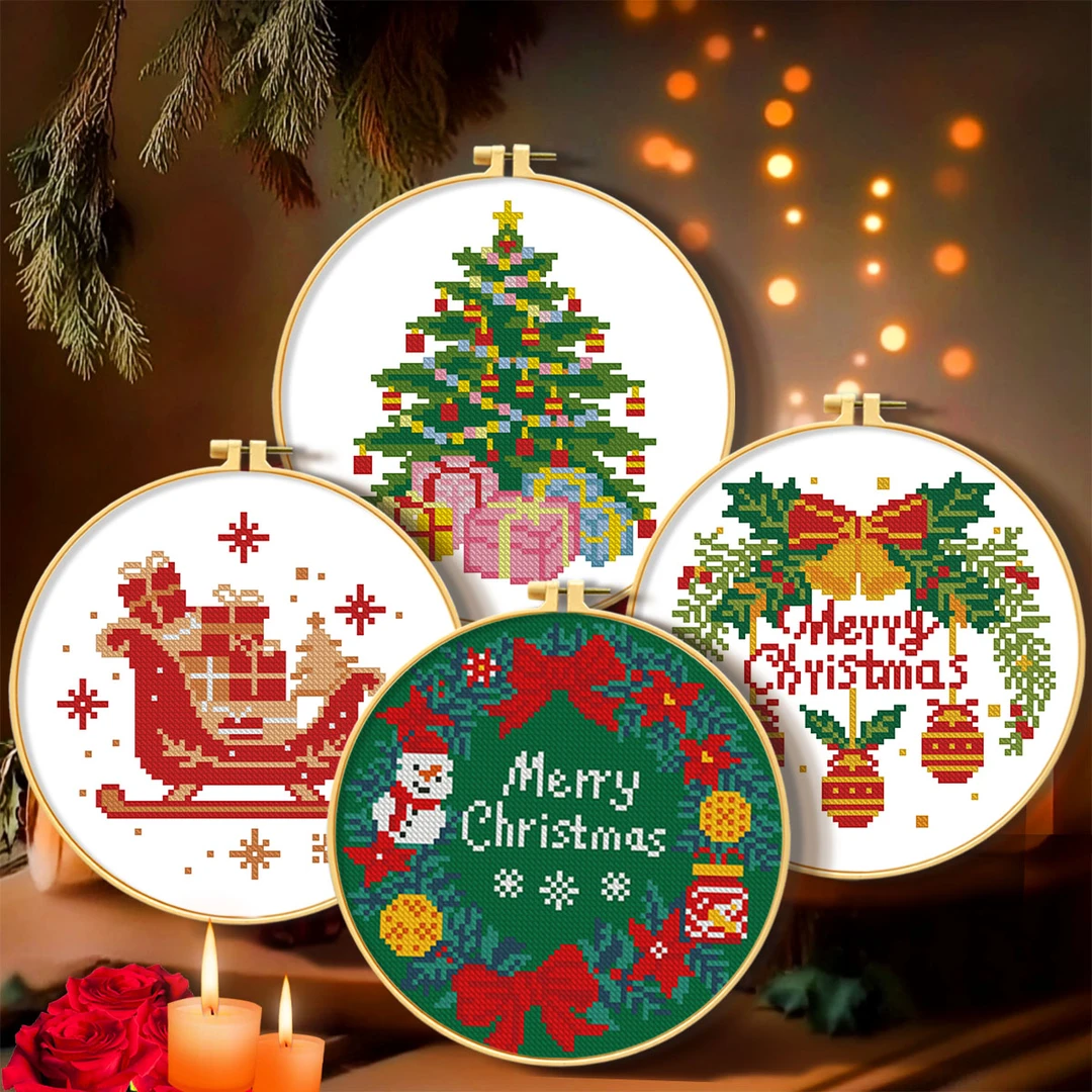 【买三送一】爱阁十字绣圣诞节合集二现代简约可爱客厅玄关手工线绣