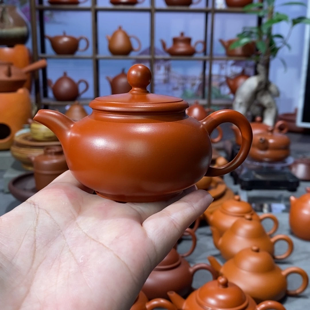 朱泥茶壶荣记大红袍朱泥平盖仿古壶115c