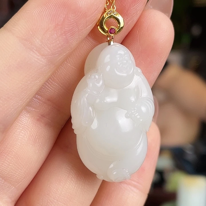 和田玉18K金镶嵌颈饰定制发货