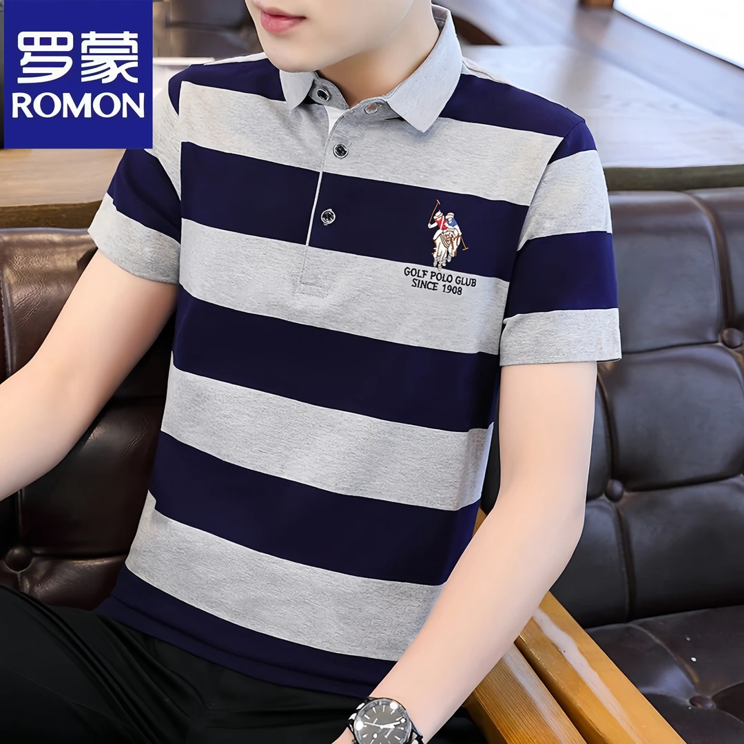 罗蒙夏季polo衫新款男士短袖T恤百搭宽松潮男上衣男士修身大气短t