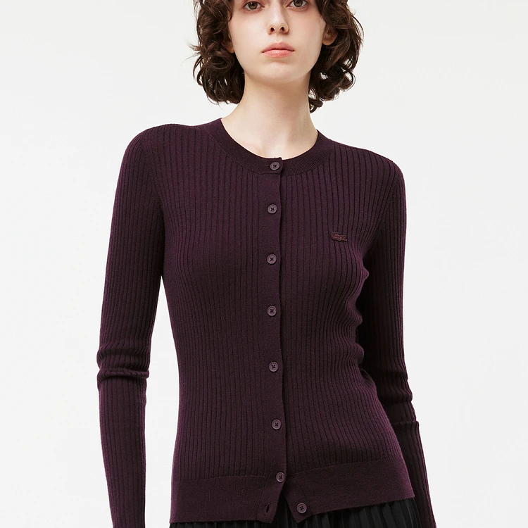 LACOSTE法国鳄鱼女装冬季经典百搭羊毛修身圆领开衫毛衣|AF2560