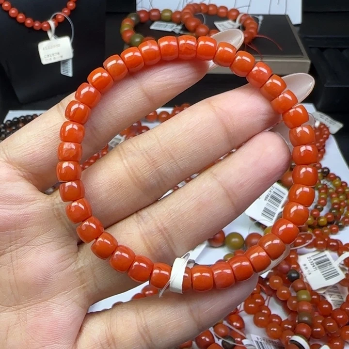 南红玛瑙未镶嵌手链瓦西柿子红6mm