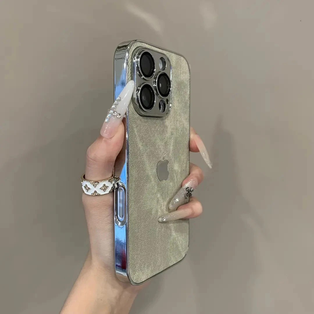 电镀牛仔纹适用苹果16手机壳iPhone15promax全包14防摔13男女款12