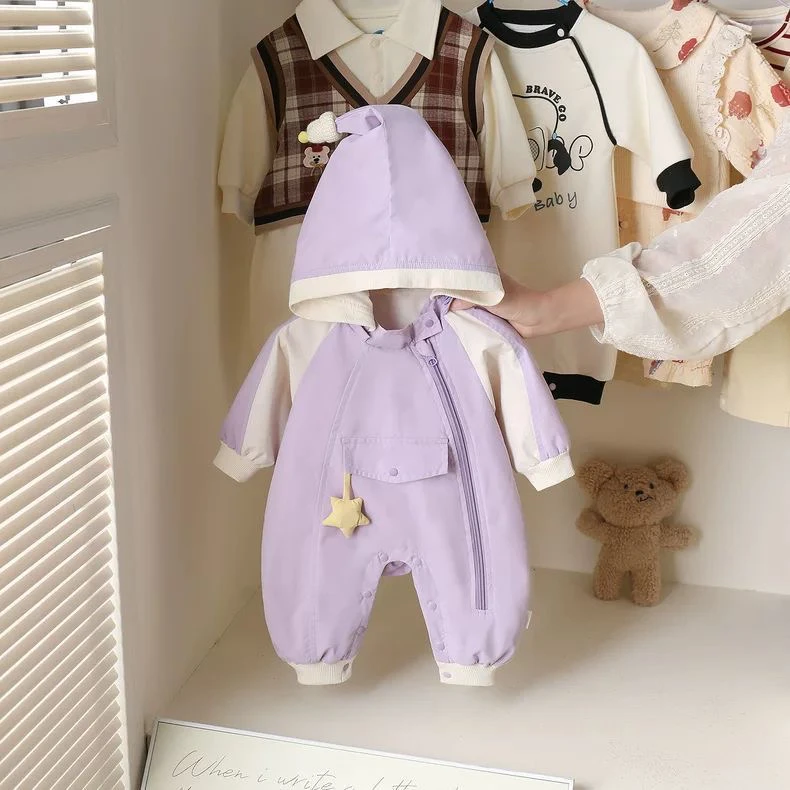 小月龄多巴胺穿搭冲锋衣早秋连体衣婴儿衣服秋季可爱宝宝包屁衣