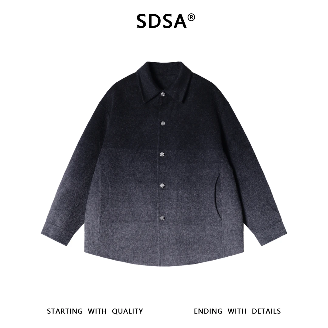 SDSA男士秋冬新款痞帅男装韩版简约渐变纽扣翻领羊毛大衣外套百搭
