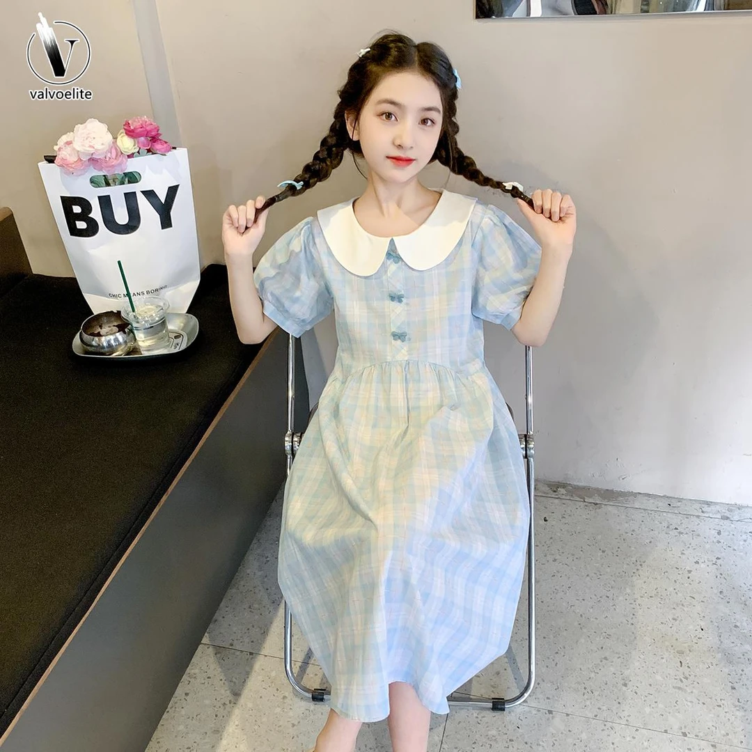 VALVOELITE女童连衣裙夏季2025新款公主裙子洋气潮大童裙子学院风