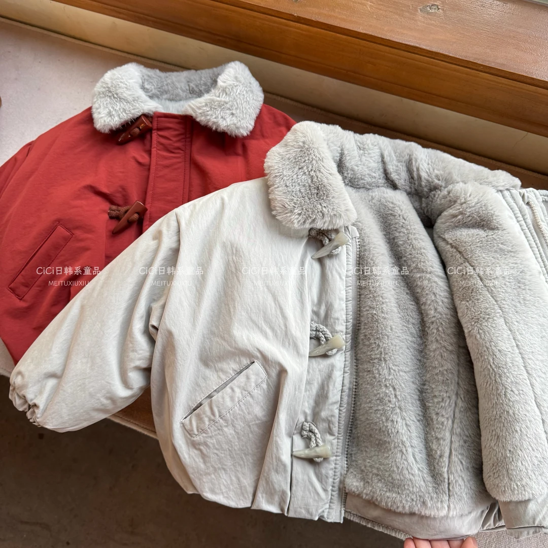 男童酷帅毛毛翻领棉袄秋冬2025新款儿童宝宝洋气夹棉加厚棉服外套