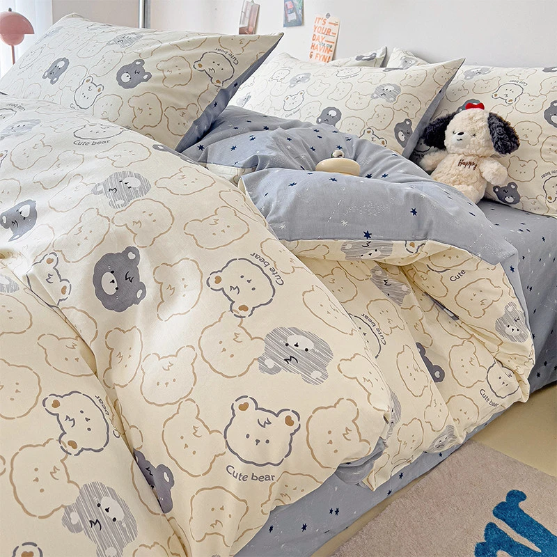 水星家纺适用可爱卡通全棉床上四件套100纯棉亲肤儿童被套床单三