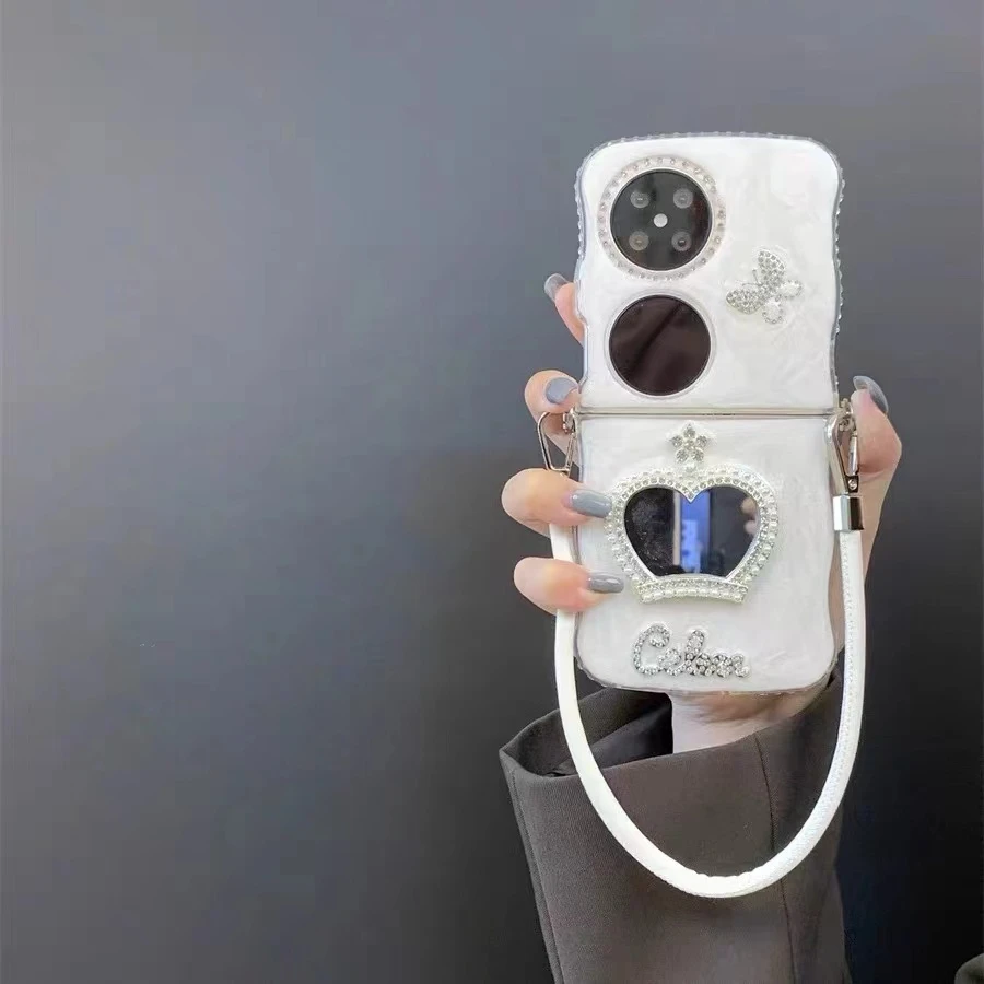 高级感皇冠补妆镜适用华为pocket2折叠屏手机壳OPPOn3flip手提软