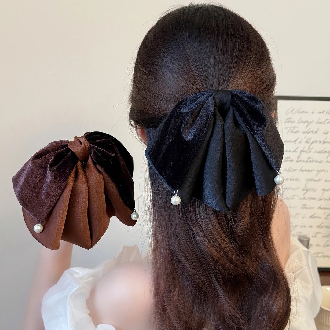 轻奢丝绒蝴蝶结抓夹女高级感气质优雅低马尾夹脑勺夹子头饰发夹