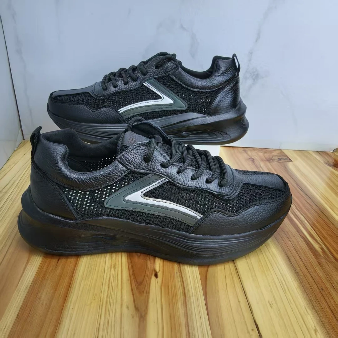 夏季网孔男款休闲跑步运动鞋透气黑色网面轻便百搭软底耐磨皮＋网