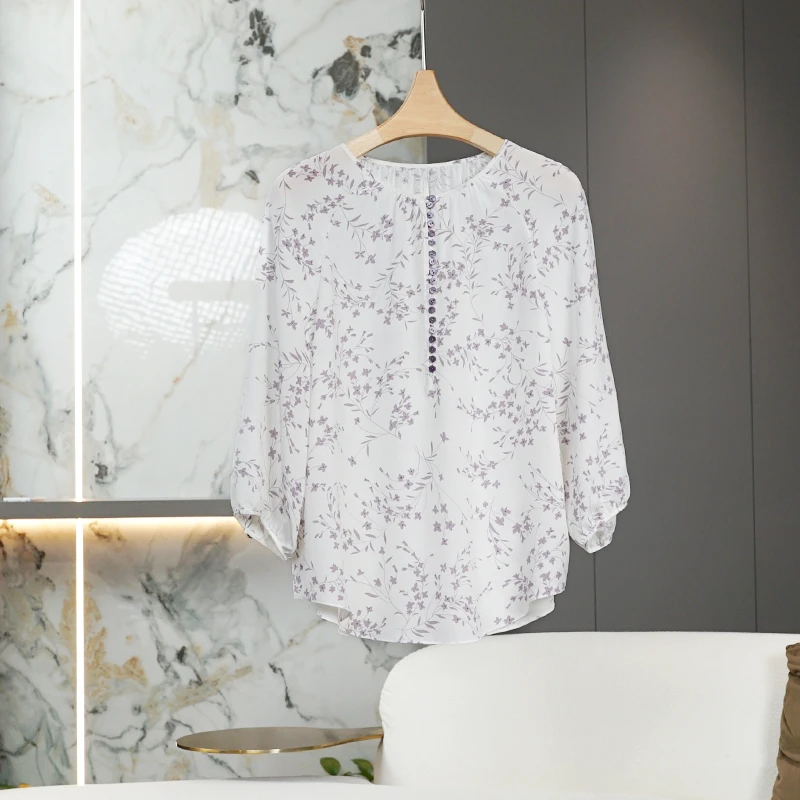 【双绉真丝】印花桑蚕丝女士衬衫2025春季新款时尚百搭气质上衣女