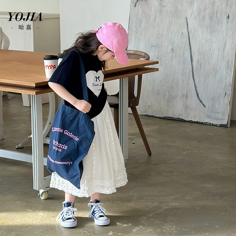 YOJIA女童T恤夏装2025新款韩版百搭童装半袖圆领儿童短袖上衣夏季