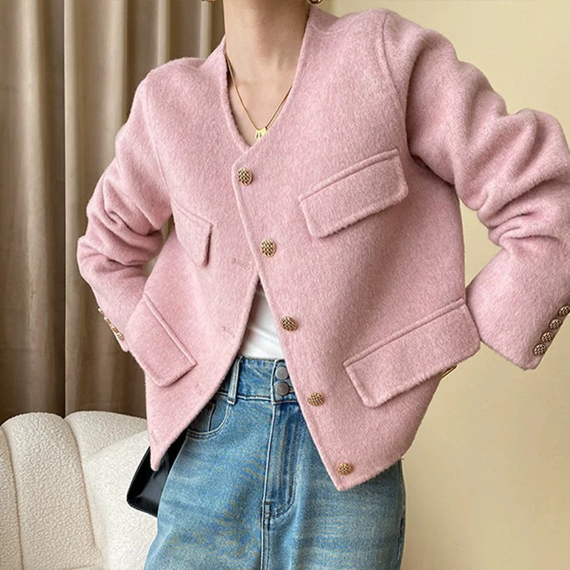 双面羊毛小香风短款小个子外套女春秋气质高级感韩版休闲毛呢大衣