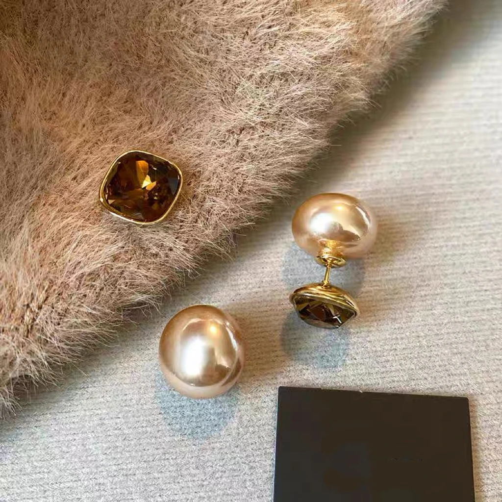 铜合金耳饰 叁拾【方糖】法式复古时尚香槟色一款两戴百搭耳钉