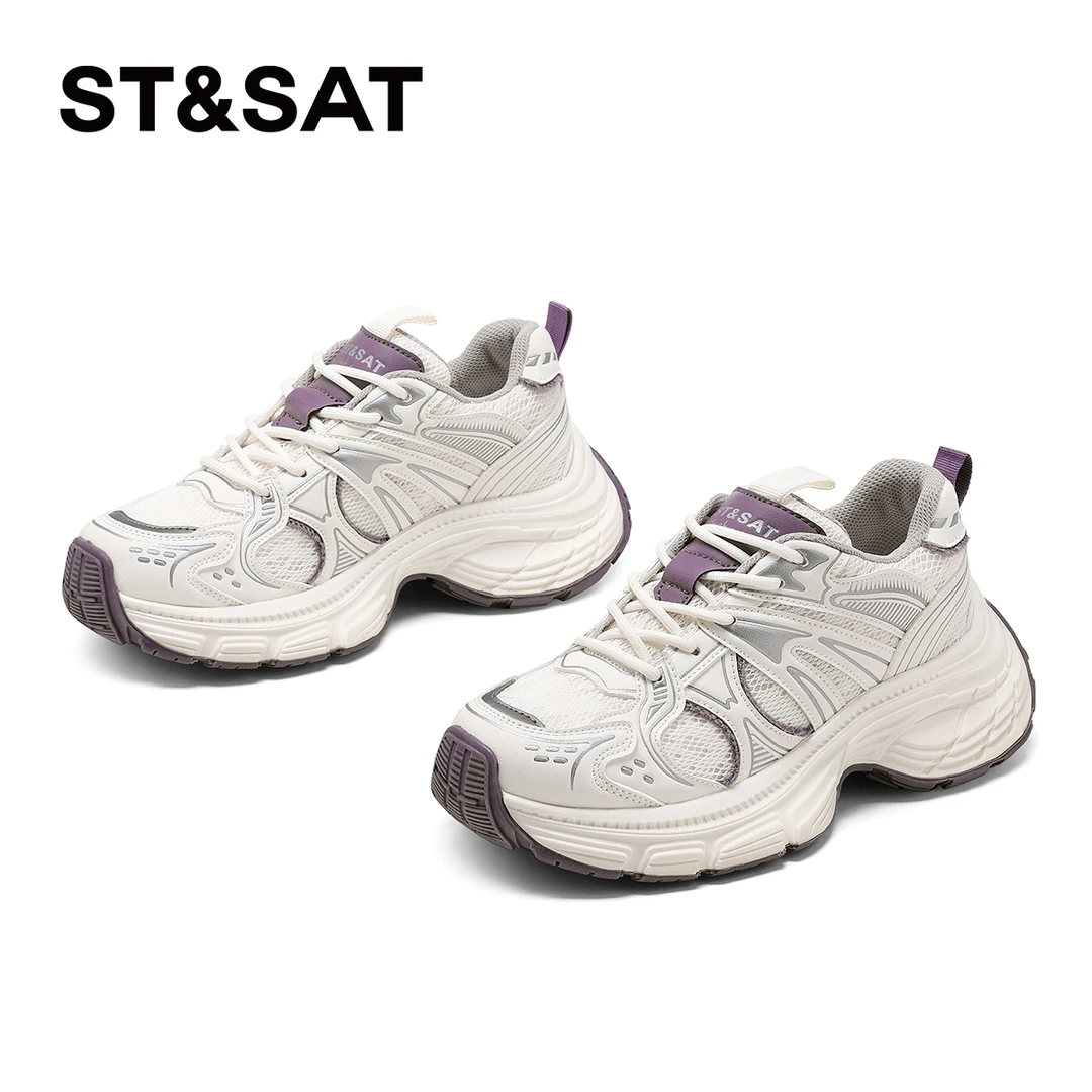 星期六厚底增高6CM老爹鞋女2025新款时尚上班族运动鞋透气休闲鞋