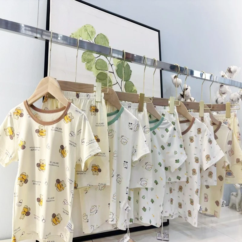 【雅赛尔三件套】夏季薄款儿童卡通印花套装男女宝宝家居服三件套