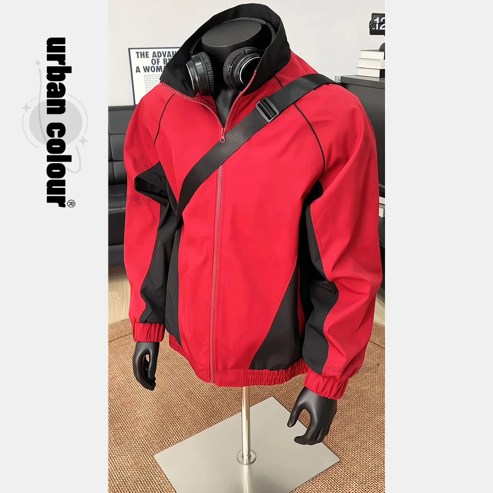 拼色立领夹克2024春秋款撞色设计感工装百搭宽松休闲潮流上衣外套