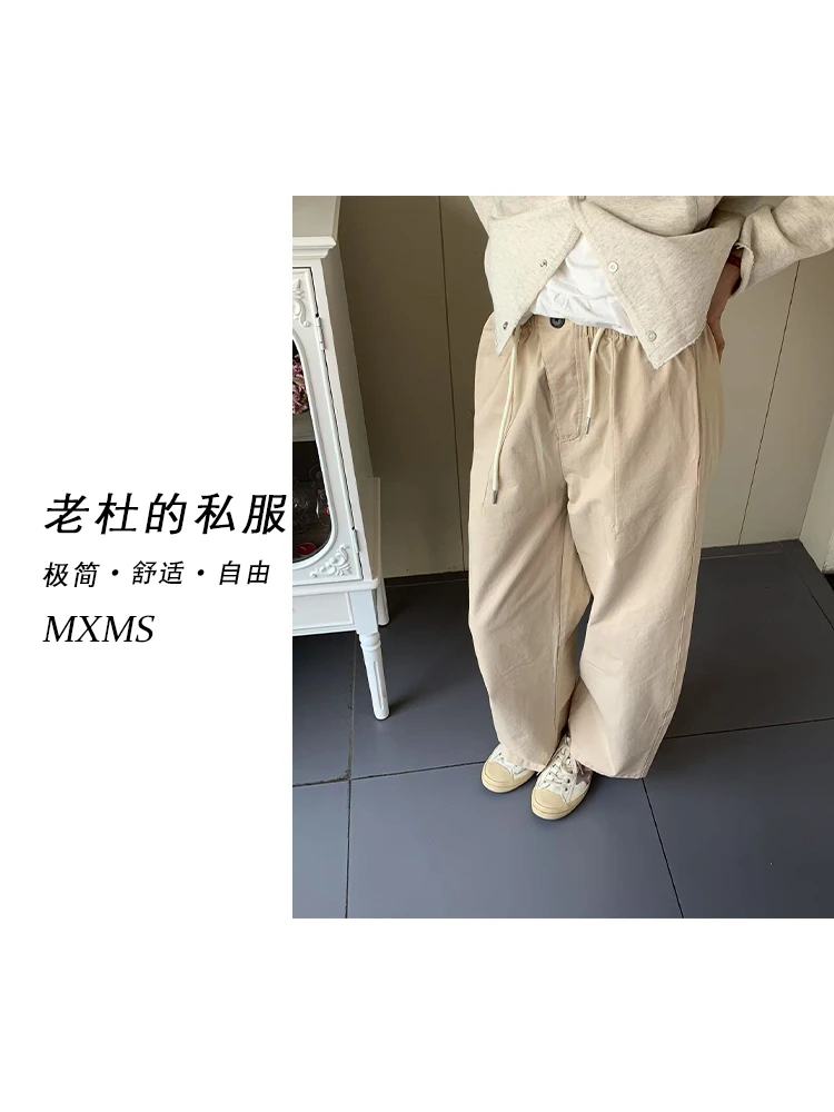 （麦欢尼）251322-“一粒扣气球裤”重工松紧腰纯色净版直筒阔腿裤