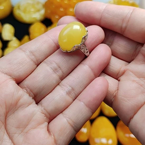 蜜蜡银S925镀金镶嵌戒指