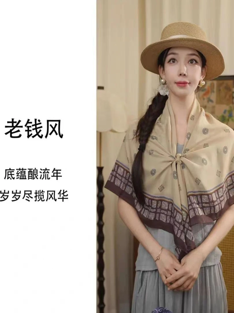 旅游防晒大方巾透气双面大方巾遮阳时尚百搭丝绵混纺大丝巾