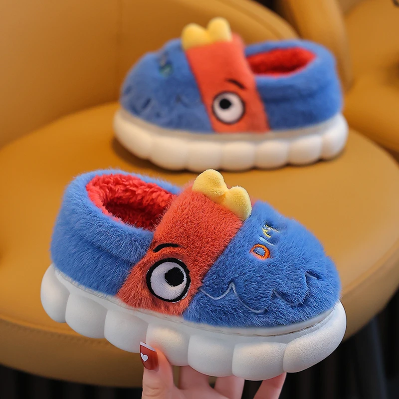 儿童冬季包跟棉鞋拖鞋保暖加绒加厚软底防滑男女宝宝卡通网红恐龙