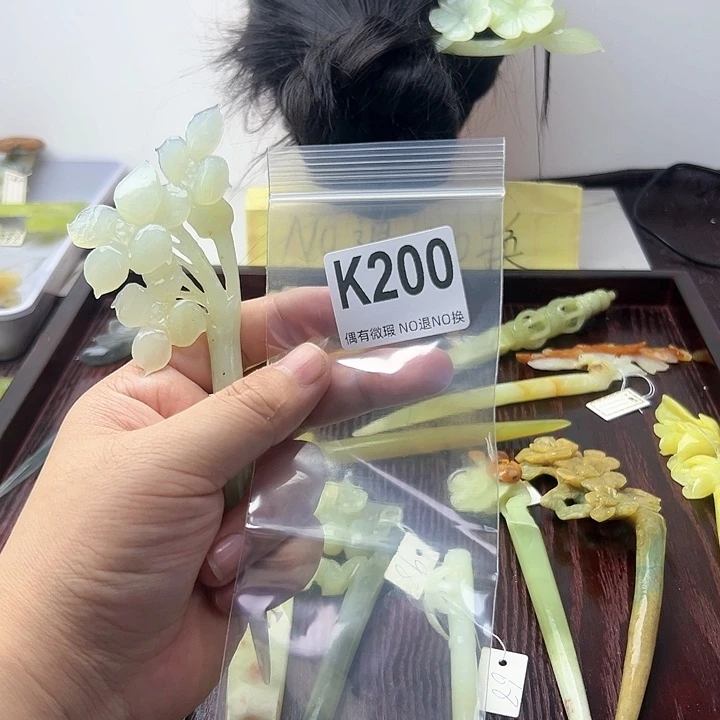 蛇纹石玉发饰合金雨*儿