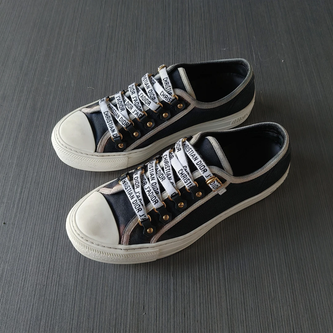 95新 DIOR/迪奥 38.5码/黑白编织字母刺绣大logo 低帮休闲板鞋