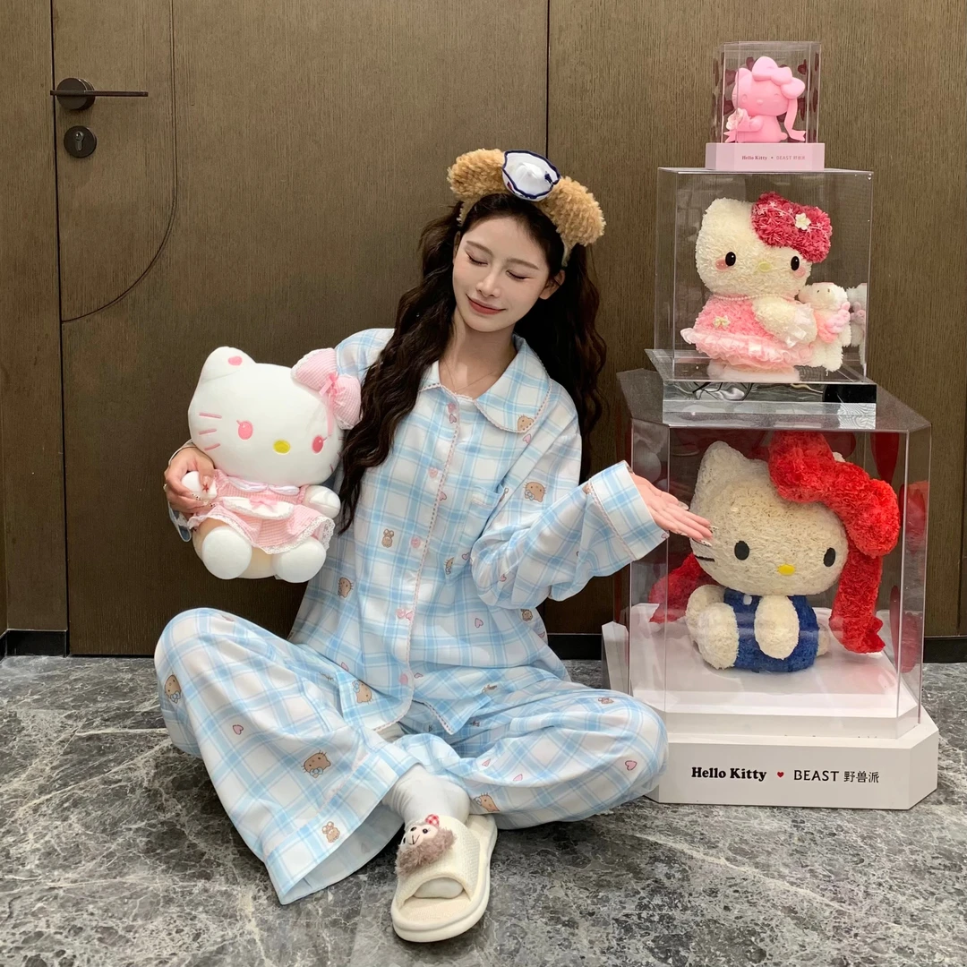 3MER 甜美kitty睡衣女2025秋季新款长袖卡通家居服套装