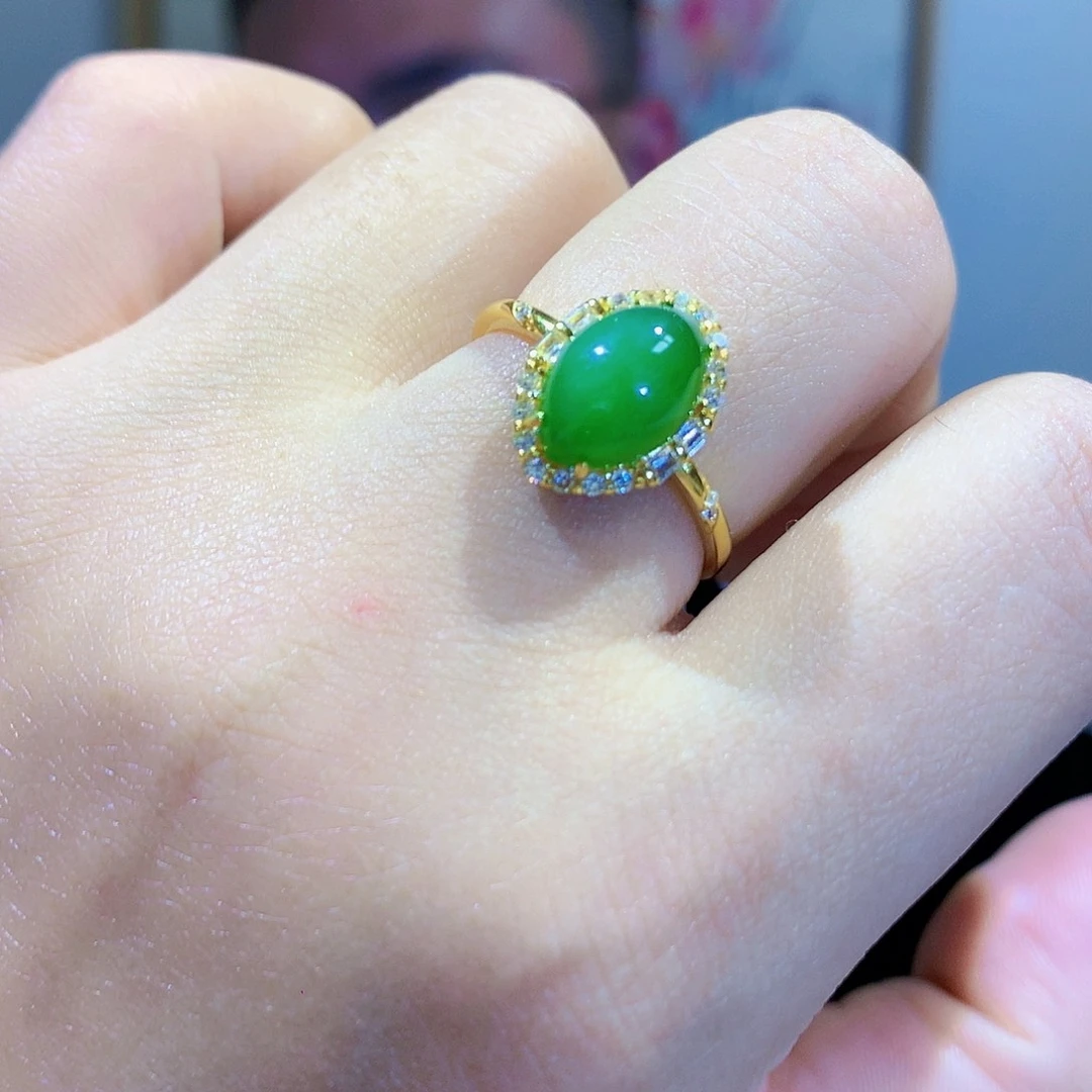 和田玉（碧玉）戒指银S925镀金镶嵌