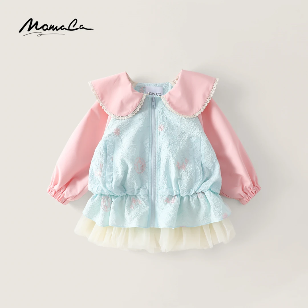 MOMOCO春秋季新款女童时尚绣花撞色甜美外套77520138027