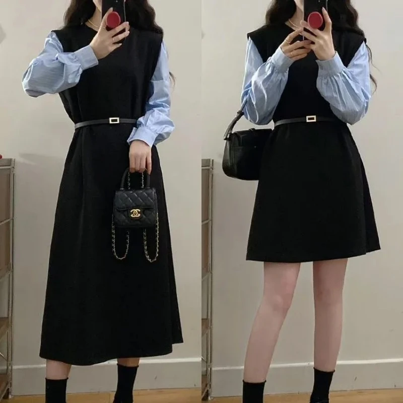 大码新款法式复古连衣裙女秋季2025新款高级感胖MM收腰显瘦长裙子