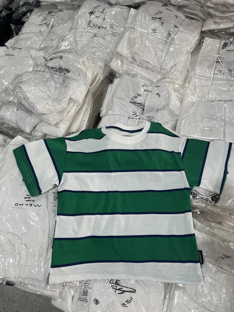 舅舅严选童装夏季韩版百搭时尚潮宽松儿童字母圆领短袖C88676绿白