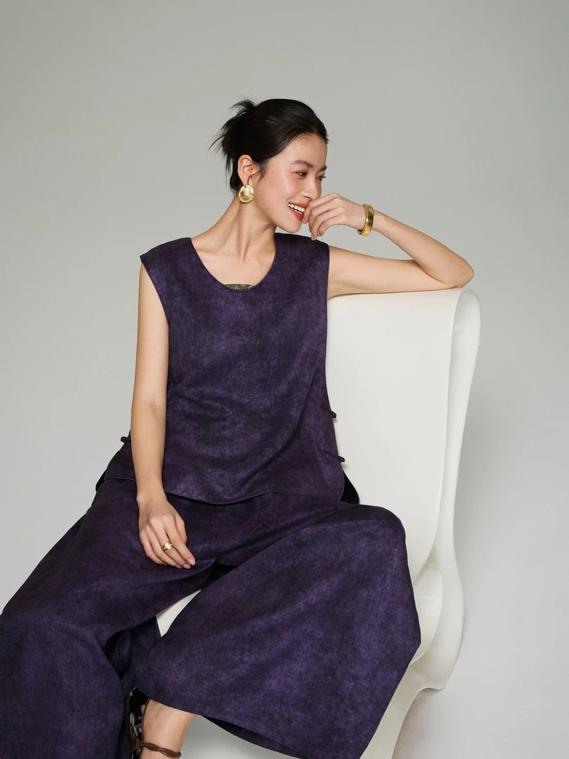 初见十三娘『画雨』手工高定马甲新中式国风香云纱圆领时尚休闲百搭