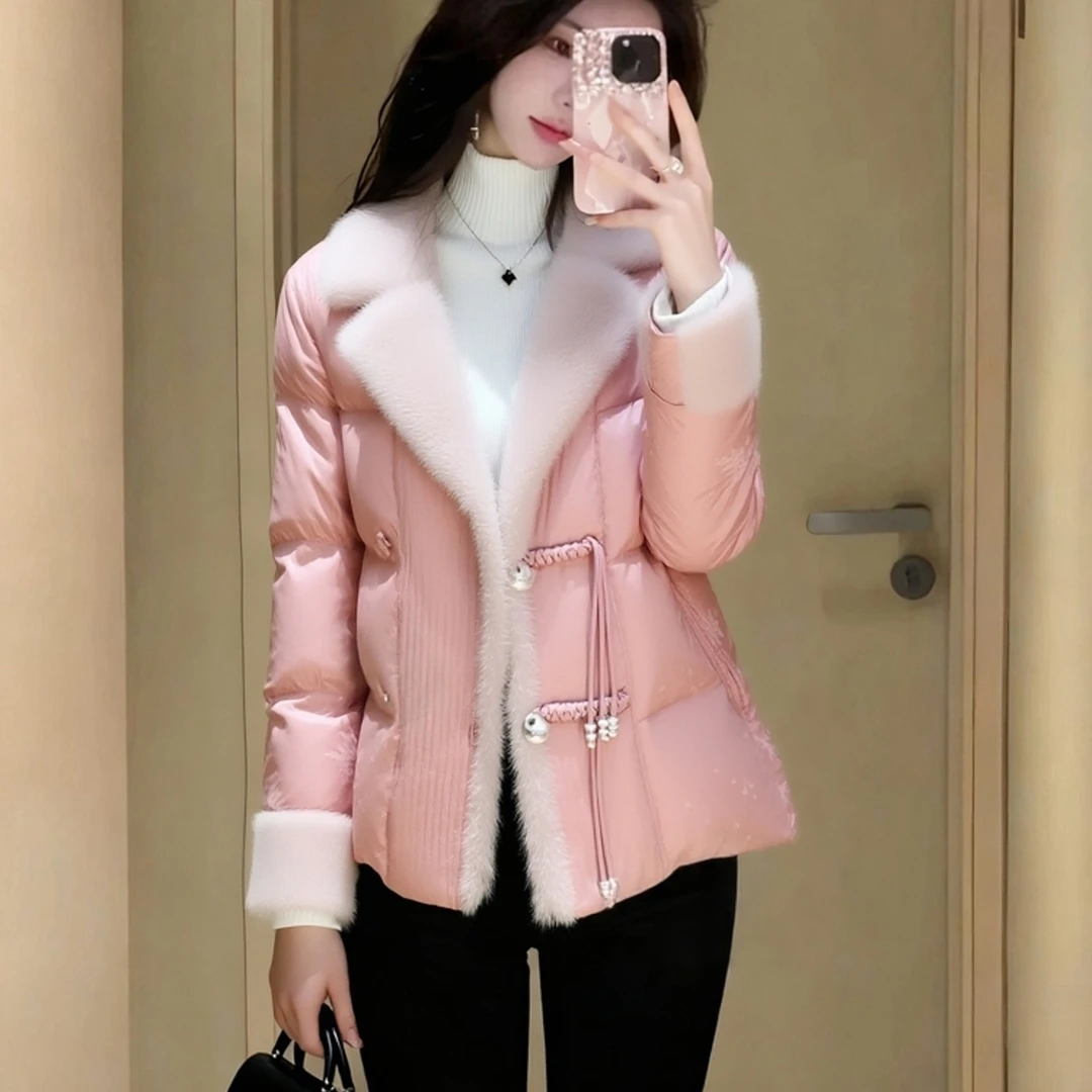 夹棉厚外套冬减龄气质轻奢高端独特漂亮新中式粉色棉服
