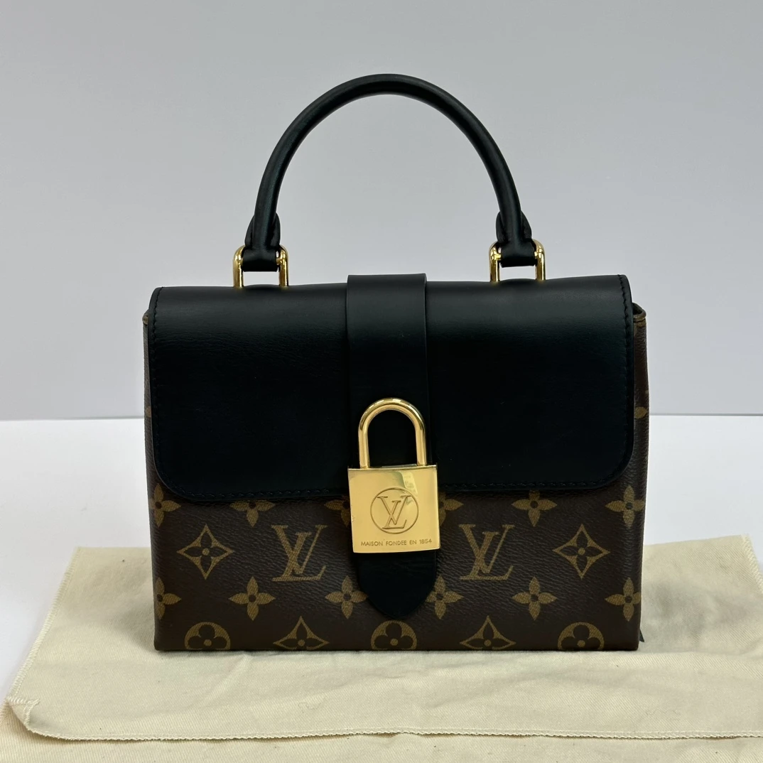 95新 LV 路易威登老花拼黑locky me锁头手提包 71558