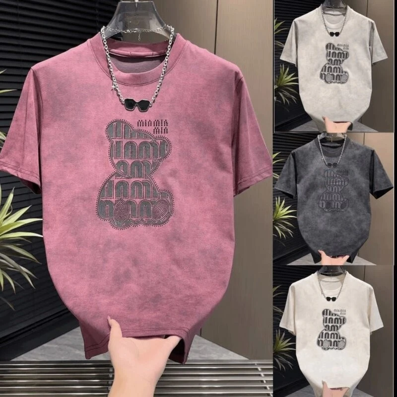 轻奢扎染烫钻短袖T恤夏季男士潮流时尚男装半袖潮牌小衫2025新款