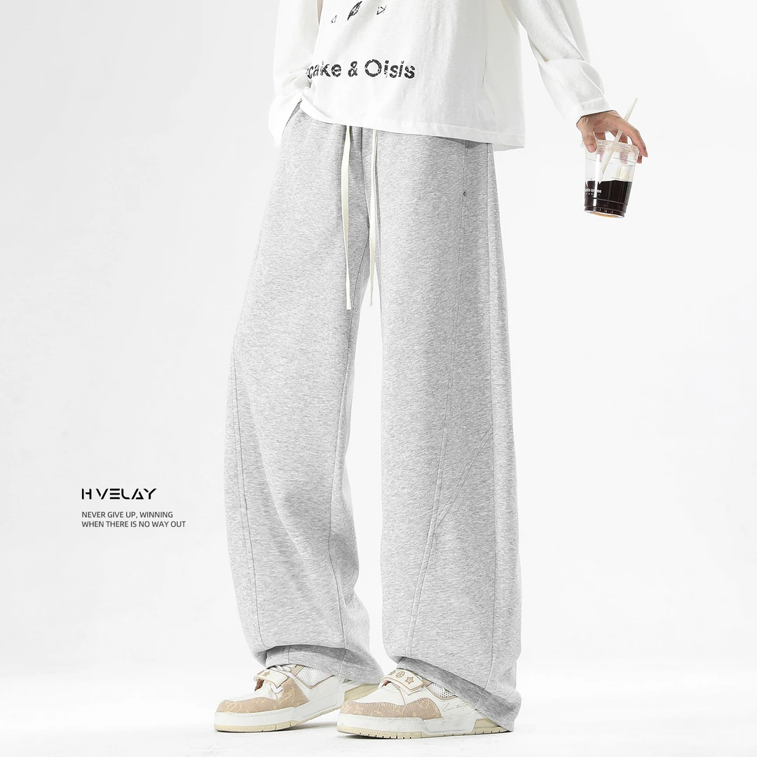 秋季弯刀卫裤美式重磅休闲长裤潮牌直筒裤宽松垂岗灰色运动长裤男