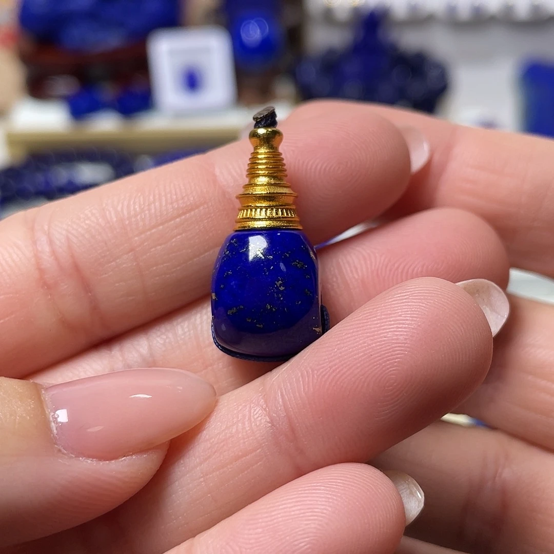 青金石银S925镀金镶嵌分体三通12mm