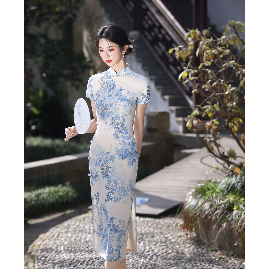 【月影】青花瓷旗袍2025春夏新款复古民国风温婉少女连衣裙日常5610